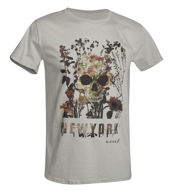 D.FIVE T-SHIRT WITH FRONT CHEST SKULL WITH FLOWERS